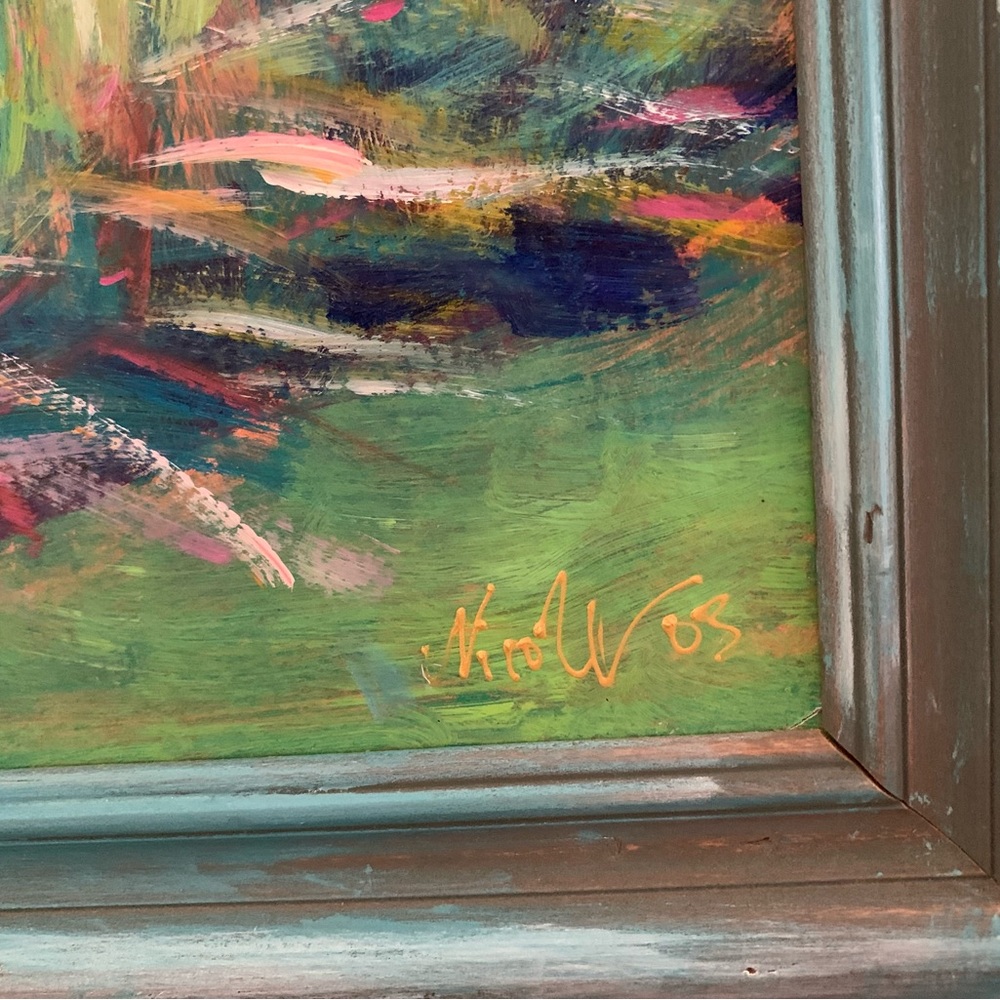 Gorgeous Mod Tropical Landcape Original Painting by Nicole Vos 21”x17.5” - Picture 2 of 4